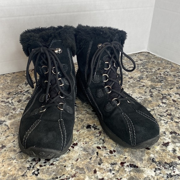Earth Origins Seona Leather Lace Up Faux Fur Lining Ankle Boots Black Size 8 - Picture 3 of 9